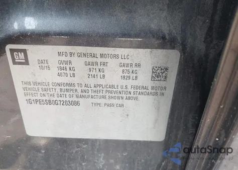 2016 Chevrolet Cruze Limited 1Lt Auto z USA, uszkodzony, nr VIN 1G1PE5SB0G7203086